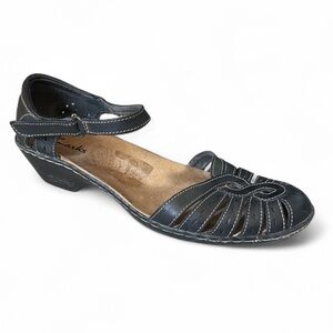 Clarks Black Leather Mary Jane Wedge Heels Cutout Ankle Strap 7.5M